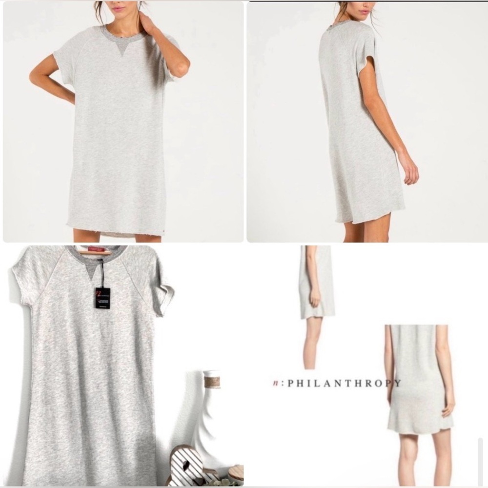 NWT N:Philanthropy CalaLilly Gray Mini Sleeve Sweatshirt  Dress Size Small